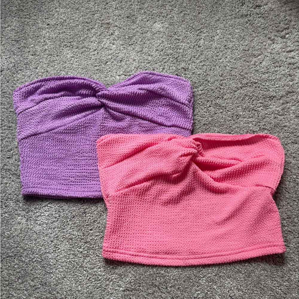 SHEIN Purple and Pink Knitted Tube Tops